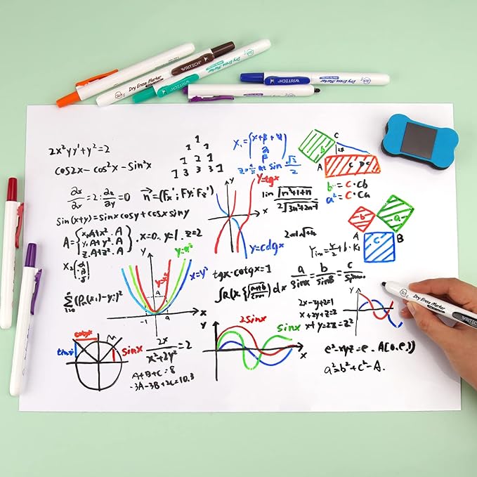 WRITECH Retractable Dry Erase Markers: Fine Tip Assorted Color Low Odor Multi Colored Set Refillable Clickable Multicolor Thin Point Whiteboard Marker Bulk 12ct No Bleed Smear