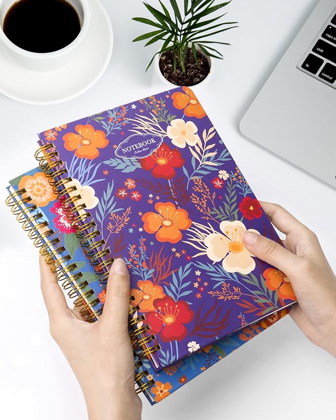 Dynta Spiral Notebooks 5 Subject 5-Pack College Ruled Hardcover with Removable Dividers 160 Pages/80 Sheets Each, A5(8.5 "x 5.7") Cute Blooming Floral, for Students Office Business Diary Book