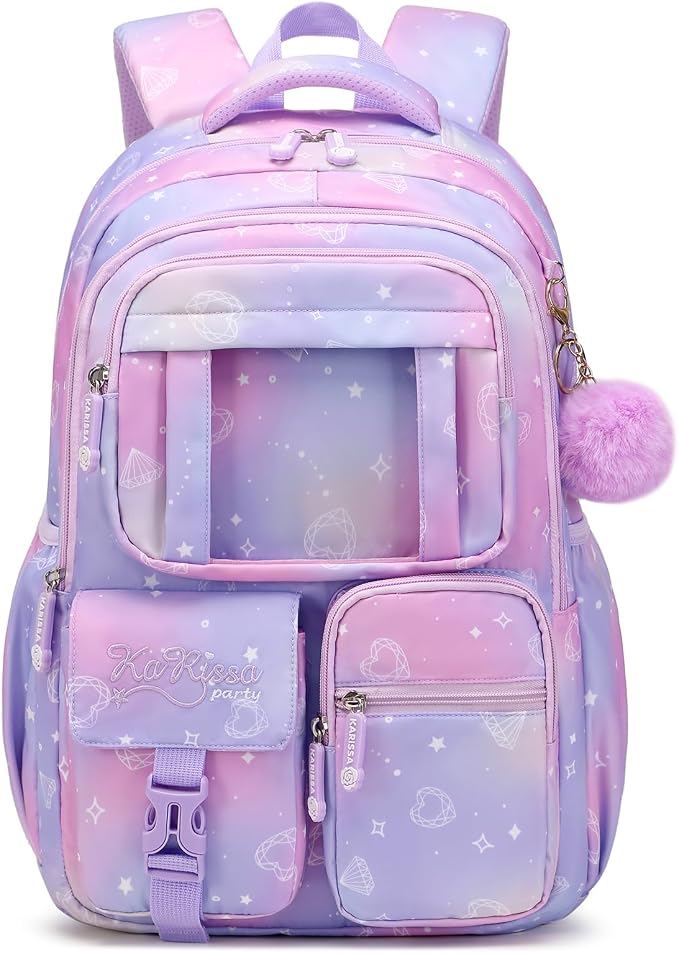 PIG PIG GIRL Kids Backpack for Girls - School Bags for Middle School Students - Book Bag for Elementary Primary - Kawaii Ita Backpack - Purple
