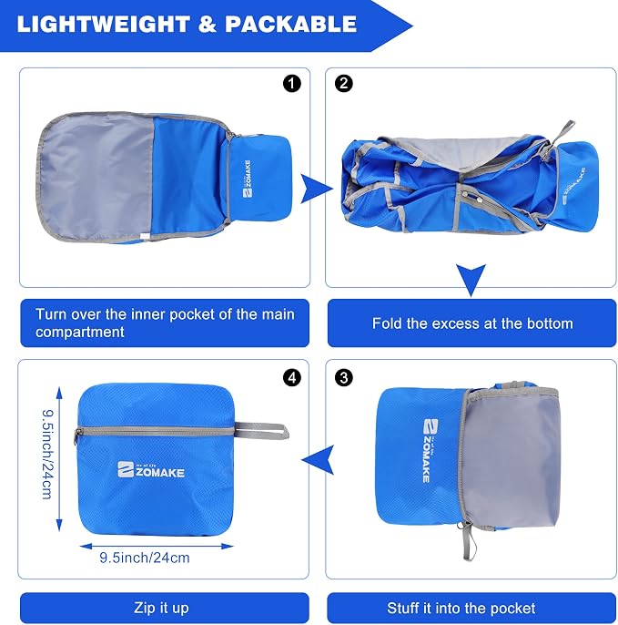 ZOMAKE Lightweight Packable Backpack 35L, Foldable Backpacks Water Resistant Collapsible Light Daypack for Hiking(Dark Blue) | Light Hiking Backpacks Water Resistant Collapsible Day Pack for Travel, Everyday Carry, Multi-Pocket Layout, Heavy Duty Nylon