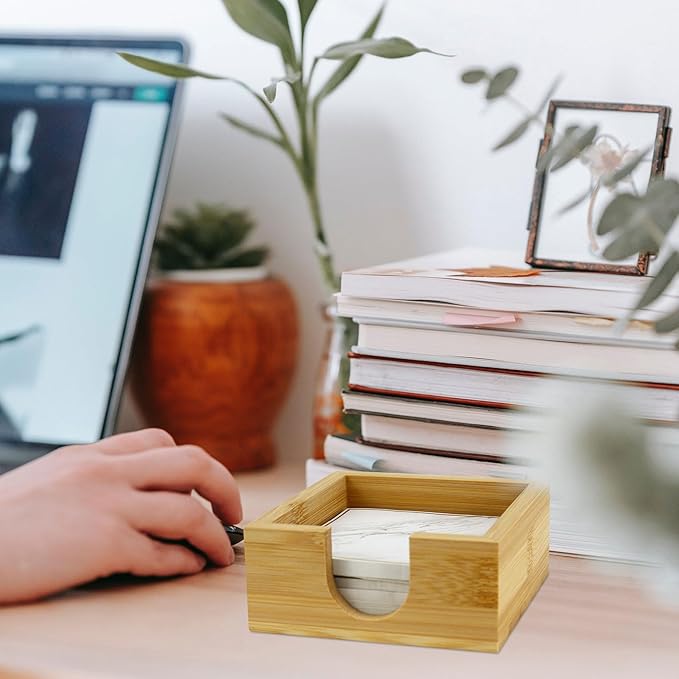 MultiBey Bamboo Sticky Note Holder, Wood Post It Note Dispenser & Desk Organizer, Natural Wood Color Office Accessories for Home, School, Office