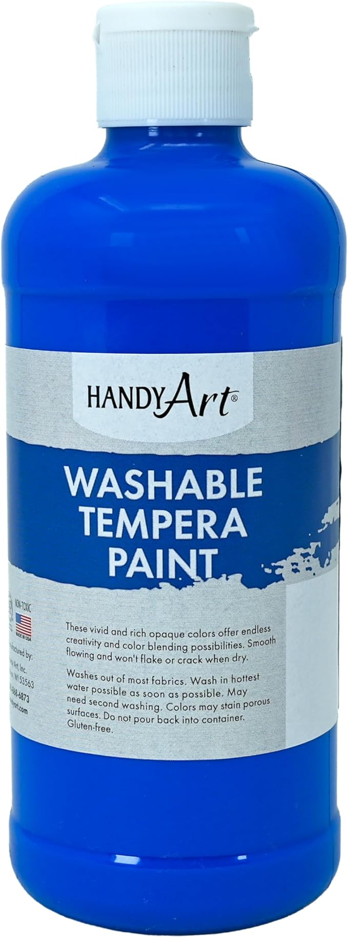 Handy Art Washable Tempera Paint, Fluorescent Blue, 16 oz Bottle, Bright & Mixable, High Opacity, Glows UV Neon with Blacklight, Students, Kids, Young Artists, Safe & Non-Toxic, Made in USA