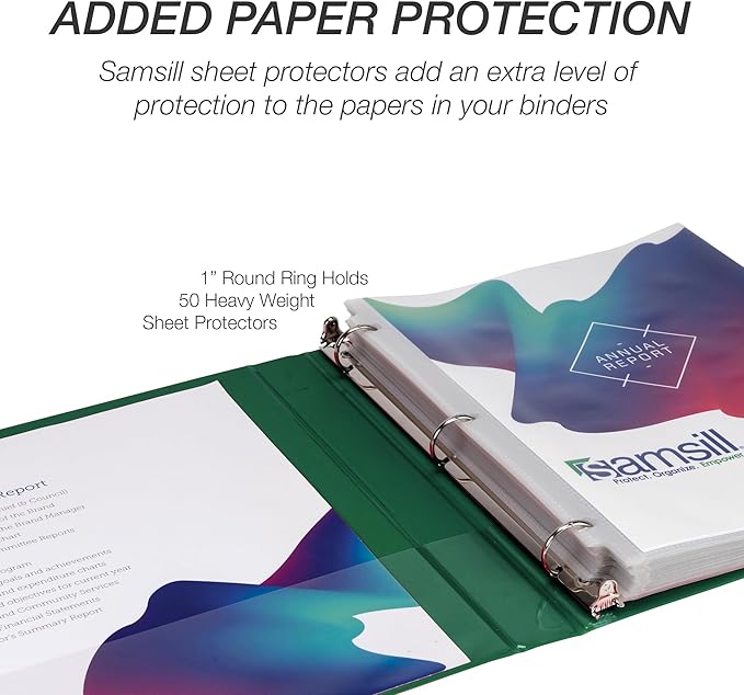 Samsill 1 Inch 3 Ring Binders, Economy Round Ring, Clear View Cover, 200 Sheet Capacity - for School, Home, Office - Green, 24 Pack