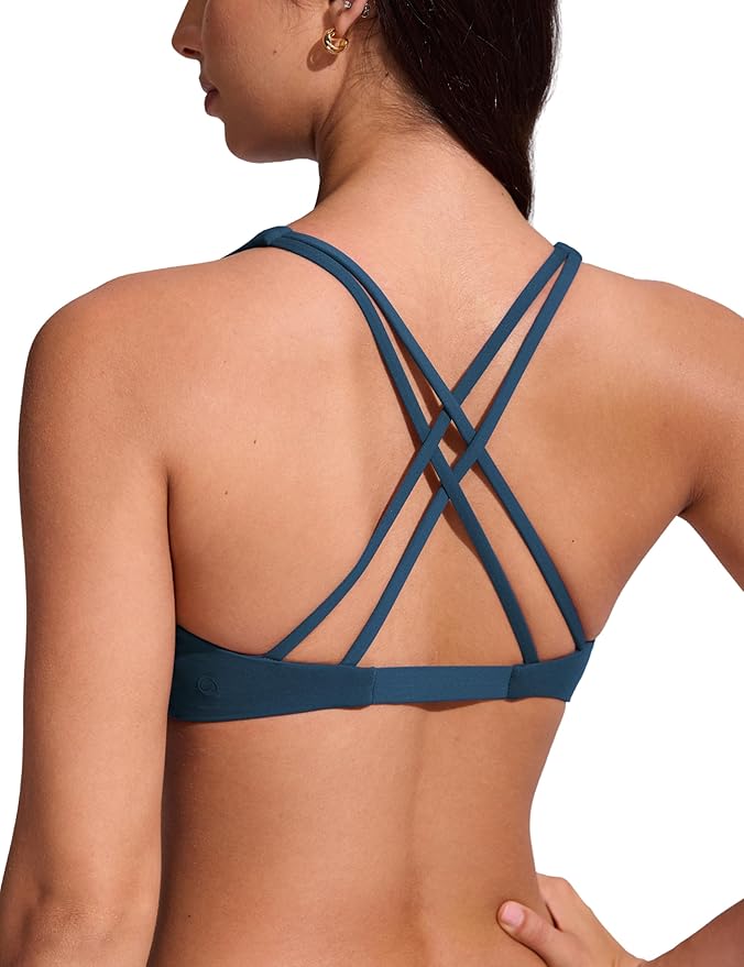 CRZ YOGA Twist Front Bikini Tops for Women - Padded V Neck Criss Cross Back Triangle Sexy Swim Bathing Suit