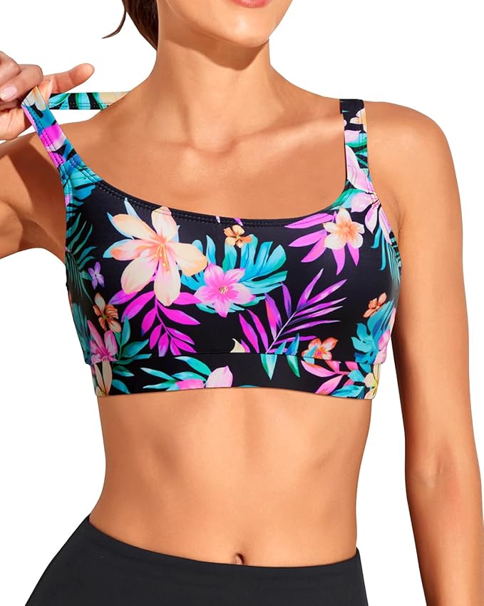 Tempt Me Women Sports Bra Bikini Tops Scoop Neck Bathing Suits Top Padded Swim Crop Tops Only