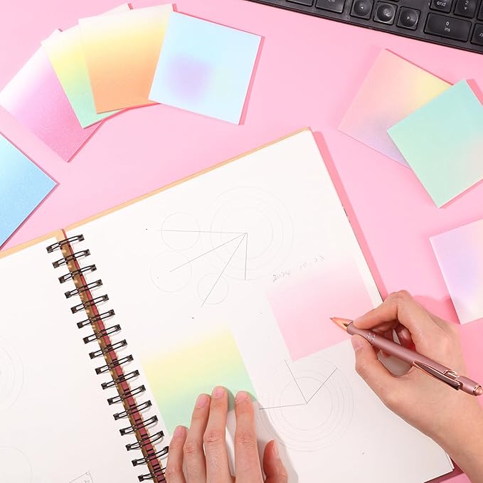 Fullhawl 400 Sheets Gradient Transparent Sticky Notes 3 x 3 Inch Clear Pastel Aesthetic Self-Adhesive Sticky Notes for Annotating Bible Journaling Office College Supplies, 8 Pads