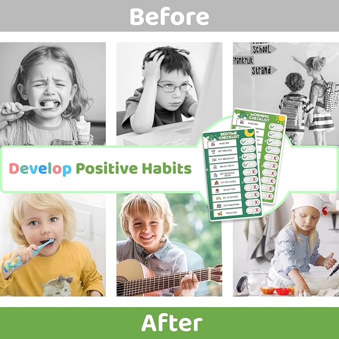 Upgraded Slider Morning/Bedtime Routine Chart for Kids Toddlers - Magnetic Kids Chore Chart for 2 Kids, Dry Erase Chore Chart for Kids, Visual Schedule for Kids