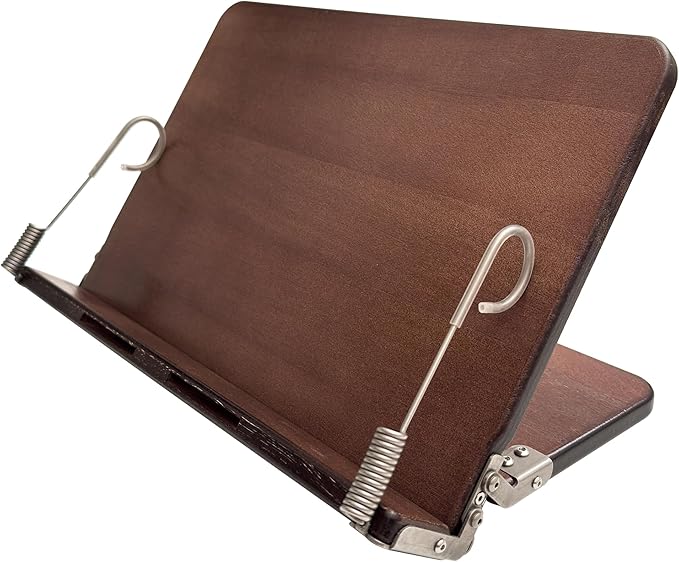 Book Holder for Reading, Book Holder, Book Stand for Desk, Lightweight Bookstand, Highly Elastic Stainless Steel Page Clip (Walnut 13×9 Inch)