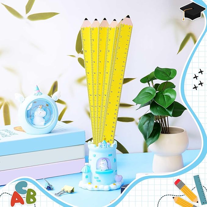 Affrolling 6 Pcs Pencil Shaped Wooden Rulers 12 Inch/30cm Measuring Standard 2 Scale Cute Pencil Rulers Gifts Bulk for Students Home Office