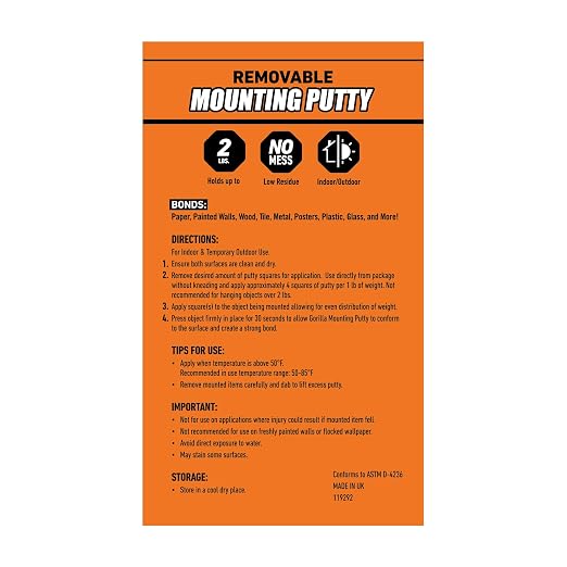 Gorilla Removable Mounting Putty Reusable & Repositionable Adhesive 84 Count Pre-Cut Squares (Pack of 3) Holds 2 lbs Back to School Supplies for Teachers Students Parents, Indoor Outdoor