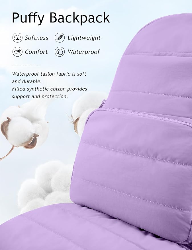 Uselike Travel Backpack for Women, 15.6 Inch Laptop Backpack, Quilted College Bookbag, Cute Work Backpacks, Water Resistant (Lavender Purple)