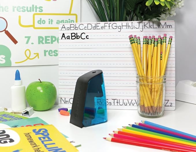 Bostitch Office Battery Pencil Sharpener, Hinged Tray, Colored Pencil Compatible, Black