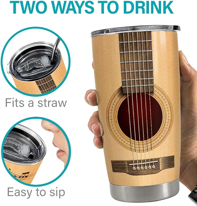 SANDJEST Guitar Tumbler Cup 20oz Guitarist Stainless Steel Insulated Tumblers Guitars Coffee Travel Mug Gift for Musician Players Guitar Lovers Gifts for Birthday Christmas