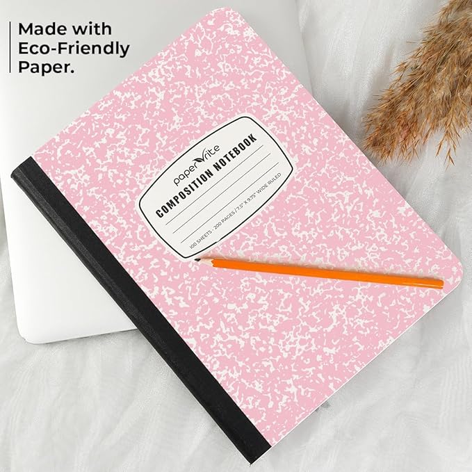 Assorted Marble Composition Notebook Wide Ruled (9.75x7.5 in), 100 Sheets | 200 Pages | For School, Office, Students, Teachers (3, Pink-Red-Lightpink)