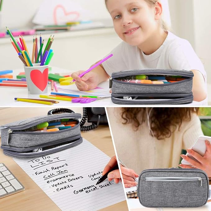 Large Capacity Pencil Case Big Pencil Bag Pouch High Storage Pen Pencil Holder Marker Portable Office Stationery Desk Organizer Makeup Bag Adults, Gray
