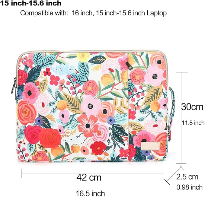 Laptop Sleeve 13.3 inch14 Inch, 15.6inchWater Resistant Traveling Computer Cover with Handle, Shockproof Protective Carrying Laptop Case (Y8-Garden Rose, 15 inch-15.6 inch)