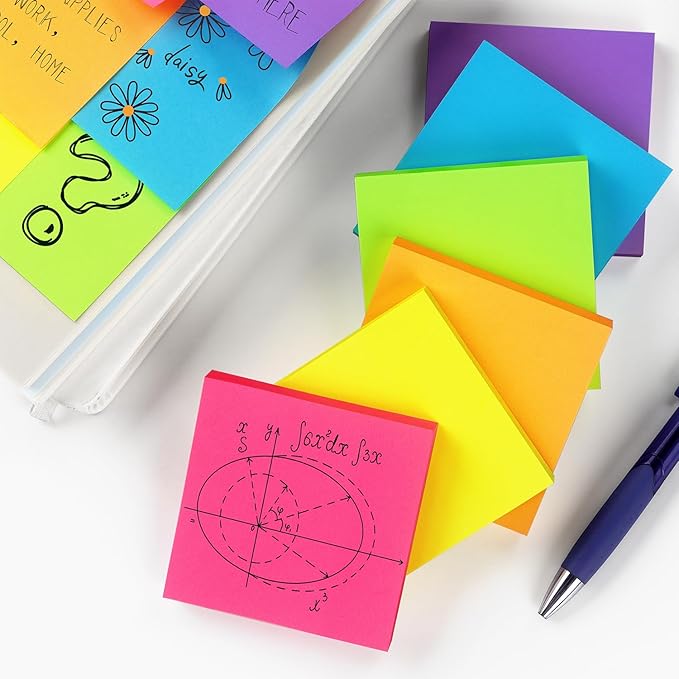 Sticky Notes 3x3 inch Bright Colors Self-Stick Pads 48 Pads/Pack 90 Sheets/Pad Total 4320 Sheets