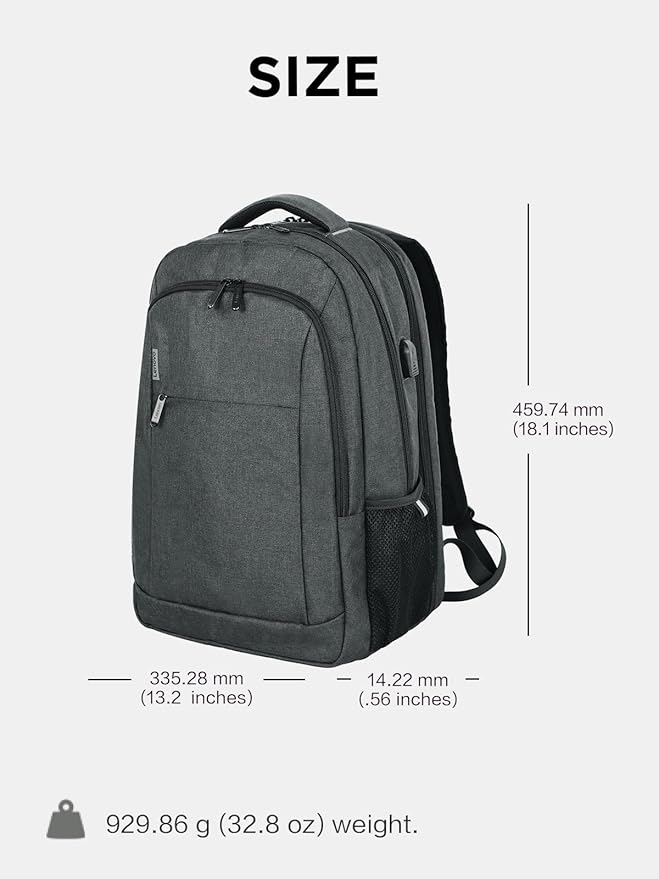 Lenovo B325 Laptop Backpack, Grey, 17-Inch, Water-Resistant Travel Backpack with External USB Port, Anti-Theft Design, Luggage Strap, for Men & Women, Perfect for Work, and Travel