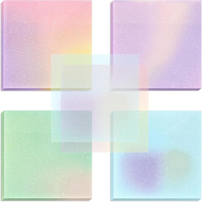 BAYTORY Glitter Transparent Sticky Notes, 3 x 3 Clear Memo Pads, Waterproof Self-Stick Note, See Through Aesthetic Self-Adhesive Note for Bible Accessories (Multicolor Gradient 200 Sheets)