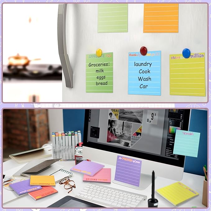 Yinder 48 Pcs Inspirational Sticky Notes Cute Motivational Sticky Notes Pad End of Year Employee Appreciation Gifts Bulk for Teacher Nurse Coworkers Office Supplies 3 x 3'' (Thank You,Dark Color)