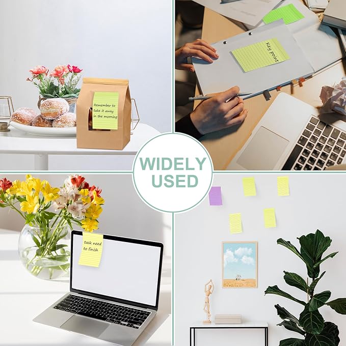 24 Pack Lined Sticky Notes 4X6 in, Self Sticky Note Pads with Lines, Large Sticky Note Memo Pad for Office, Home, School, Meeting, 50 Sheets/pad, Yellow
