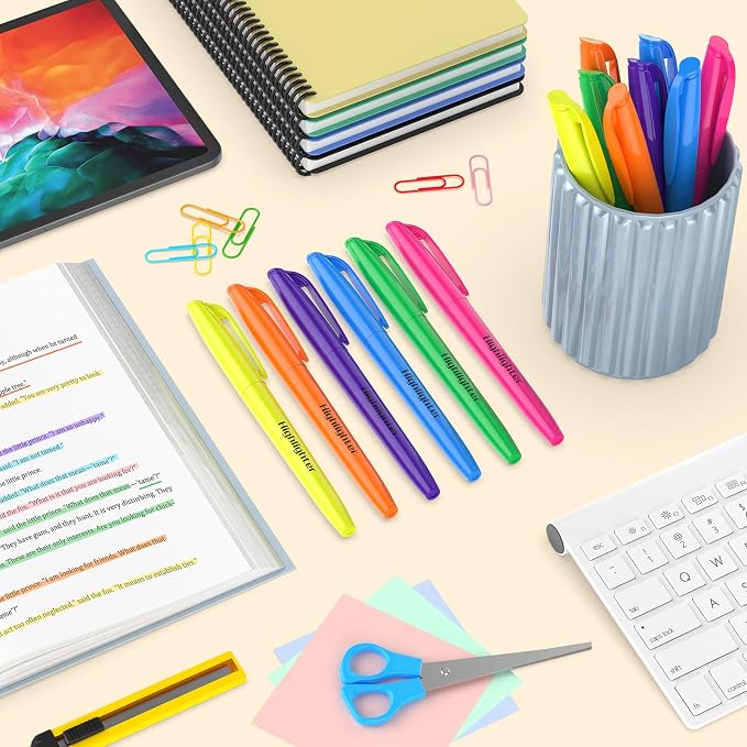48 Count Highlighters Bulk - 6 Assorted Bright Colors, Chisel Tip, No Bleed & Quick Dry, Ideal for Note Taking, Studying, School, Office, Student & Teacher Supplies