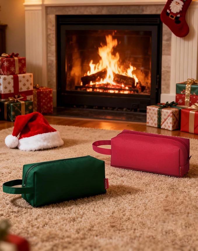Fmeida Pencil Case Pouch - Water Resistant Pencil Pouch Portable Pencil Bag Simple Office Stationery Pouch with Handle Christmas Gifts - Red
