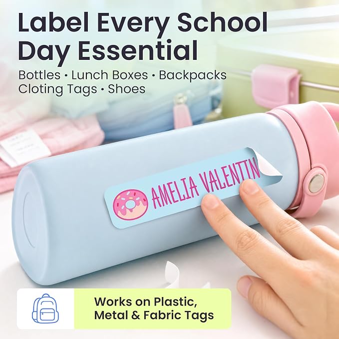 Label Daddy Personalized Name Labels for School, Donut Design | Waterproof Name Tags for Kids, Washable Custom Daycare Labels, Clothing, Lunch Boxes, Water Bottles and More, 128 Ct & 256 Ct