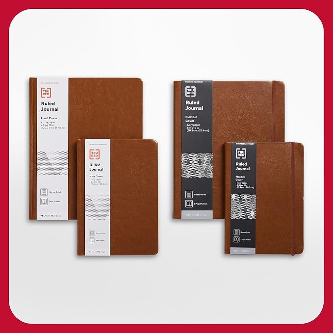 TRU RED 5.5x8 Inch Writing Journal, Narrow Ruled, 256 Pages, Cognac