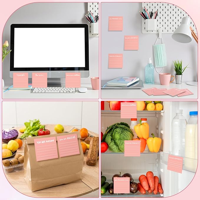 Yinder 24 Pcs Inspirational Sticky Notes Cute Motivational Sticky Notes Pad End of Year Employee Appreciation Gifts Bulk for Teacher Nurse Coworkers Office Supplies 3 x 3'' (Appreciation,Pink)