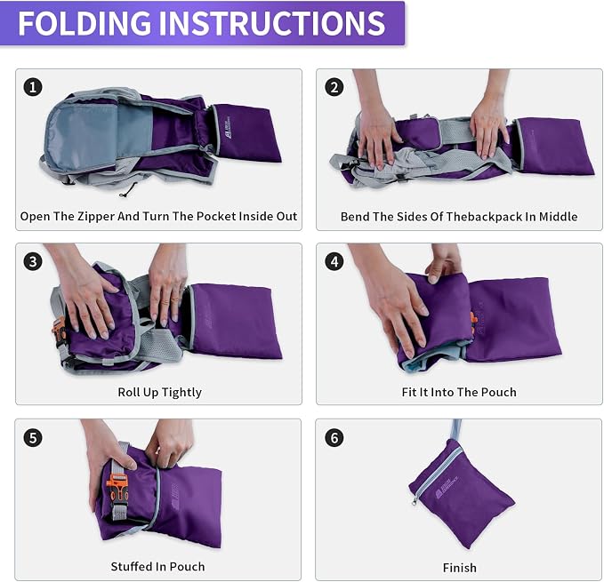Small Hiking Backpack Packable Lightweight for Women Men | 10L/15L, Hiking Daypack, Foldable, Water Resistan, Ultralight, with Phone Pocket, Travel, Outdoor, Walking