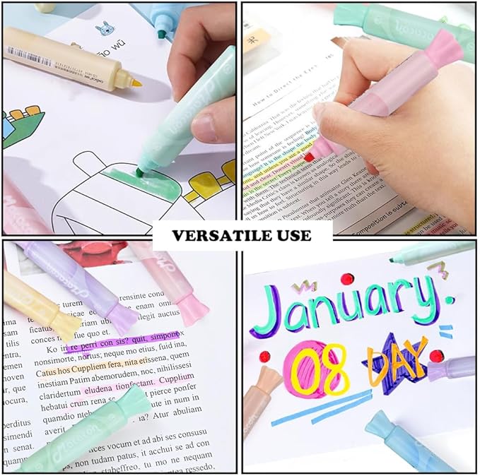 6 Pack Cute Candy Shaped Highlighters, Dual Tip Pastel Highlighter, Assorted Colors Marker Pen for Journals Planners Books Notes, Quick Dry, Write Smoothly, Macaron Colors