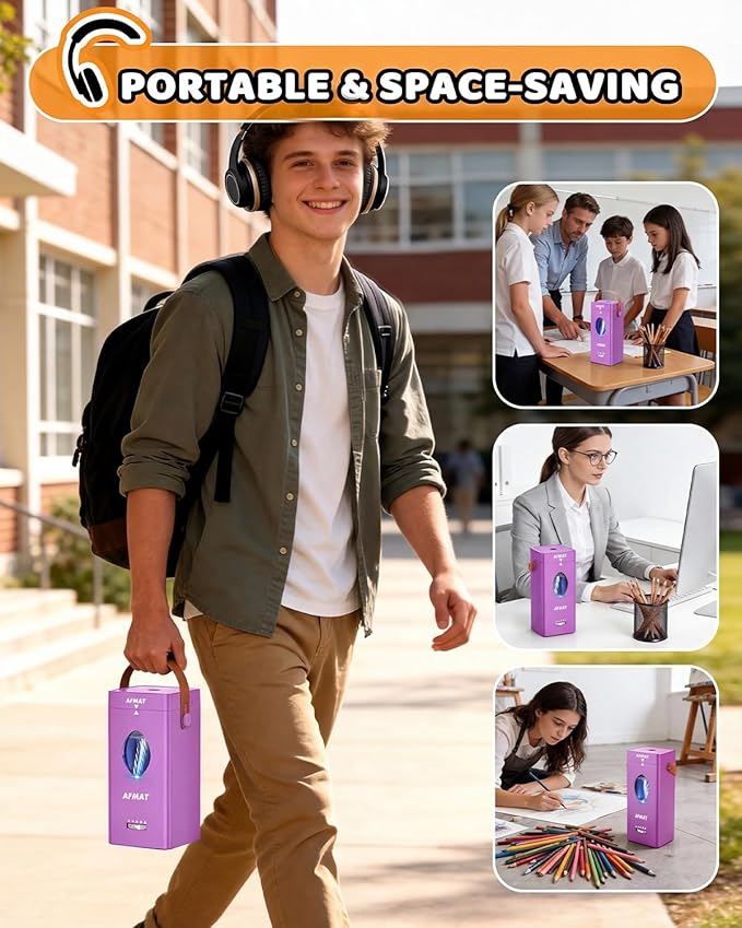 AFMAT Electric Pencil Sharpener, Fully Automatic Pencil Sharpener for 6-12mm No.2/Jumbo Pencils, Auto in & Out, 5 Sharpness Modes, Rechargeable Heavy Duty Sharpeners for Classroom/Home/Office PSC7