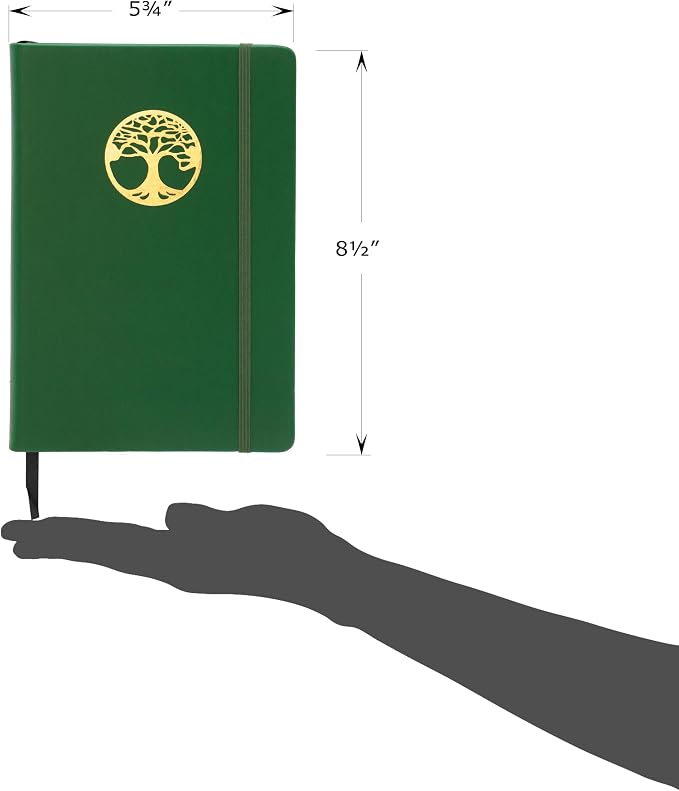 EVERLINEA 5.6” x 8.3” Embossed Tree A5 Hardcover Notebook, 240 Dotted Pages, Forest Green