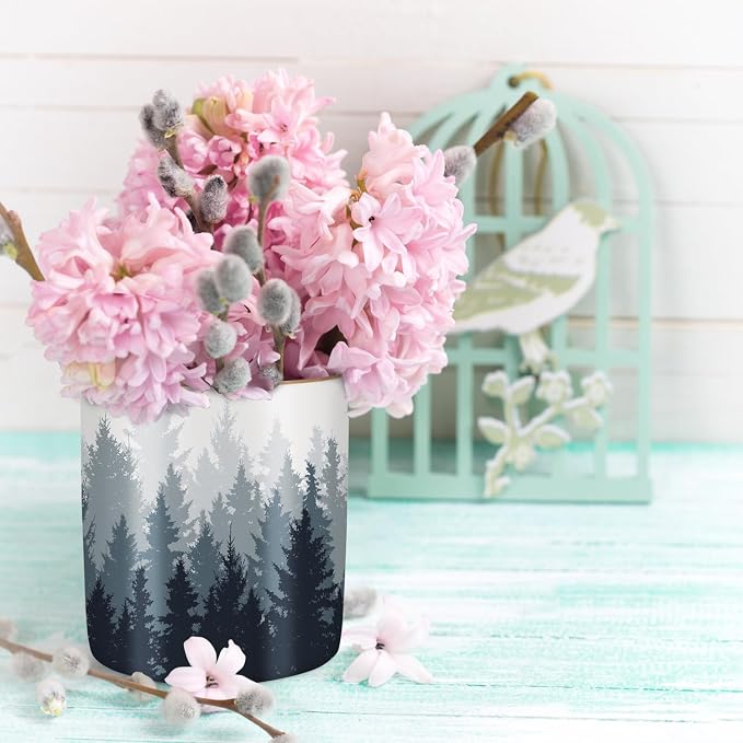 Large Capacity Pen Pencil Holder for Desk, Ceramic Pens Cup Cute Makeup Brushes Holder, Unique Desk Multifunctional Pen Organizer for Home, Office, and School, Forest Pattern