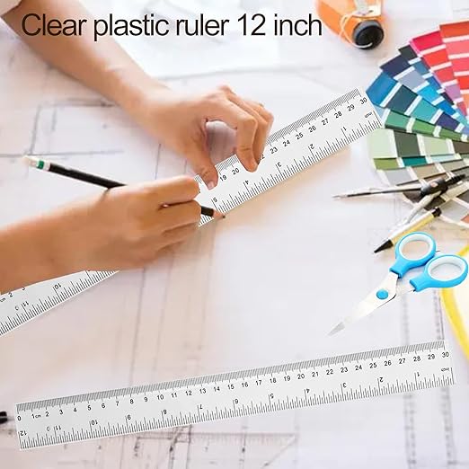YYJ HOME Clear Plastic Ruler, 12 Inch, 3 Pack, Transparent, Acrylic, Plastic Construction