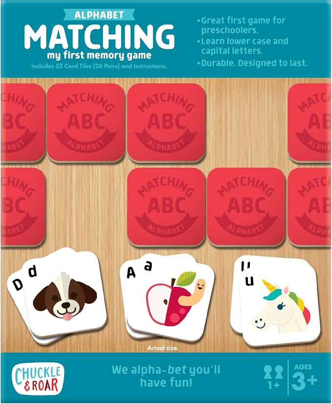 Chuckle & Roar Alphabet Matching Memory Game - Multicolor Tiles Concentration-Boosting Toddler Games - Uppercase & Lowercase Alphabet Learning - Travel-Friendly Matching Activity for Toddlers 3+
