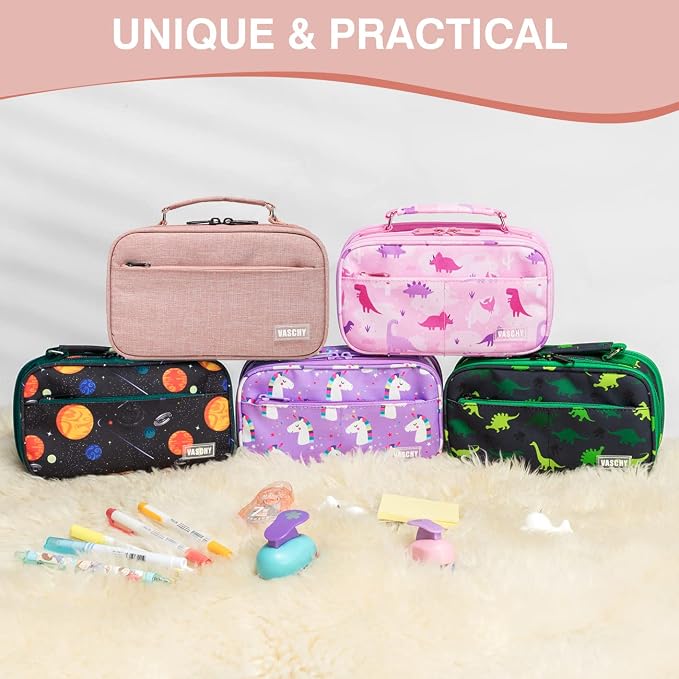 VASCHY Pencil Case, Large Pencil Pouch with Compartments for Middle School,Work,Office Pen Organizer Holder School Supply Pink