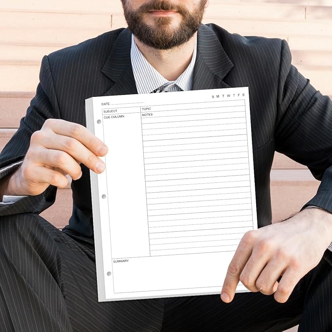 (3-Pack) A4 Cornell Notes Filler Paper - 3 Hole Cornell Notes Loose Leaf Paper, 150Sheets / 300Pages, 100gsm,White, 8.5'' x 11''