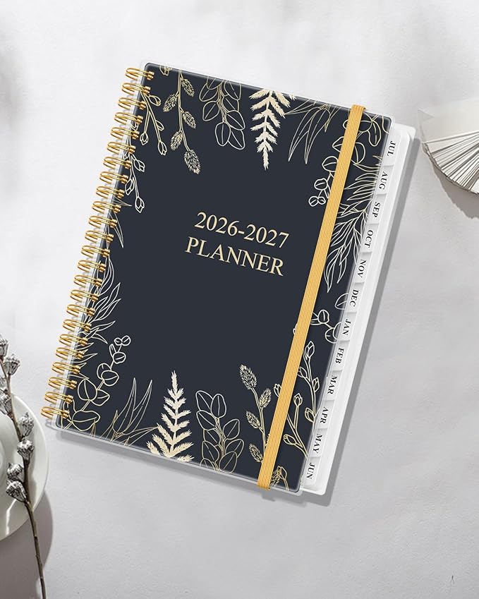 Academic Planner 2026-2027 - Weekly & Monthly Planner from July 2026 to June 2027, Agenda 2026 2027 with Inner Pocket, Elastic Band, 6.4" x 8.5", White Gold Leaf