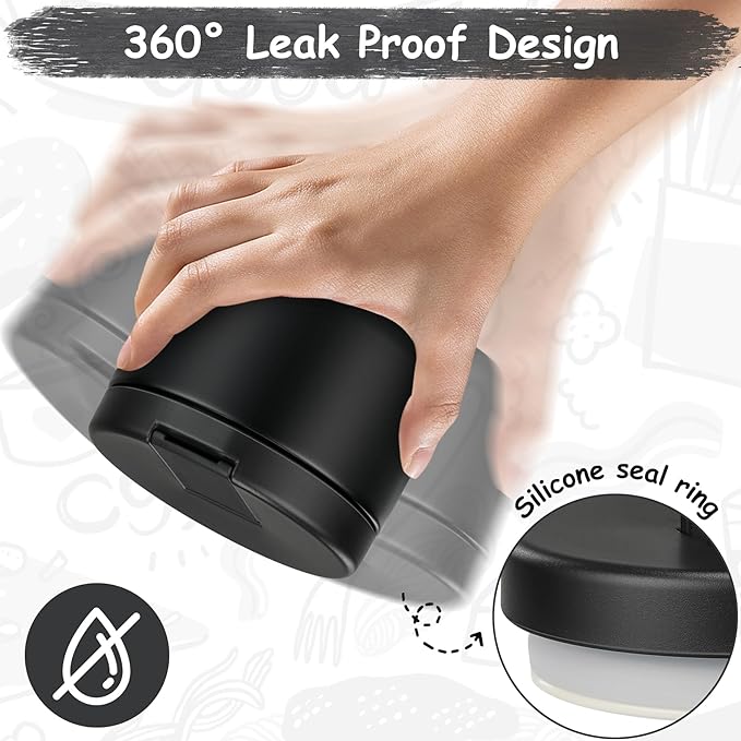 Pawtong 12oz Insulated Vacuum Food Jar with Buckle Lid Wide Mouth Soup Thermo for Hot Food Kids Leakproof Stainless Steel Lunch Container- Black- 1Pack