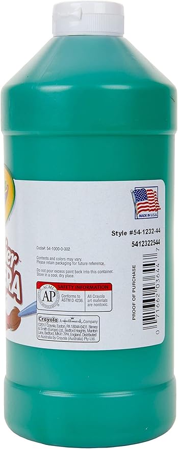 Crayola Tempera Paint, Green Kids Paint, 32 oz, School Painting Supplies, Gifts for Kids, 3, 4, 5, 6