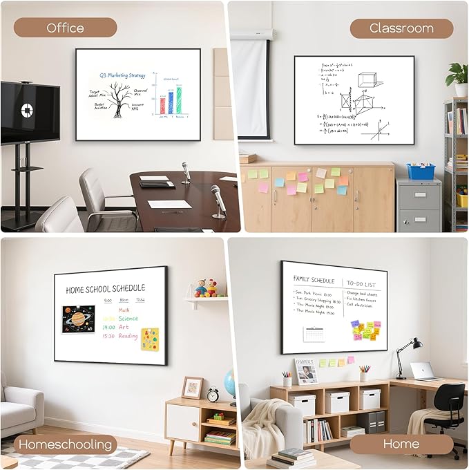 Large Whiteboard for Wall, 48'' x 36'' Big Magnetic Dry Erase White Board, Hanging Black Aluminum Frame Wipe Board for Home, Office, School