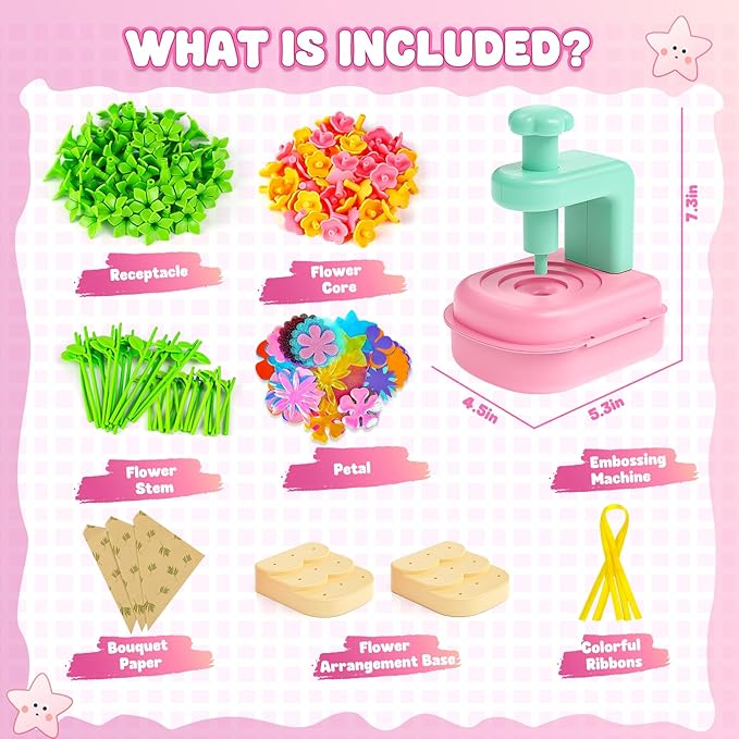 beefunni Flower Bouquet Craft Kits with Flower Maker,DIY Flower Making Kit for Kids,Flower Crafts for Kids Ages 4-8,Girls Arts and Crafts Age 6-8,Flower Toys for 4 5 6 7 8+Year Old Girl Birthday Gifts