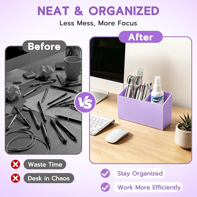 MR.MATE Magnetic Pen Holder, Magnetic Dry Erase Marker Holder for Whiteboard, Non-Slip Pencil Cup Holders for Fridge, Magnet Locker Organizer for Office Classroom Desk Accessories (Purple)