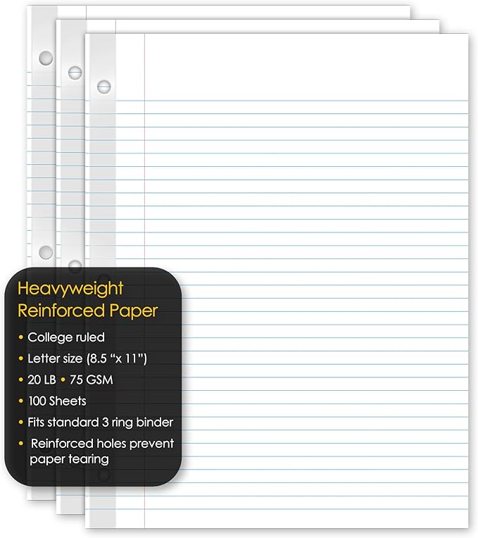 iScholar Reinforced Filler Paper, College Ruled, White, 100 Sheets, 9 x 11 Inches (83101)