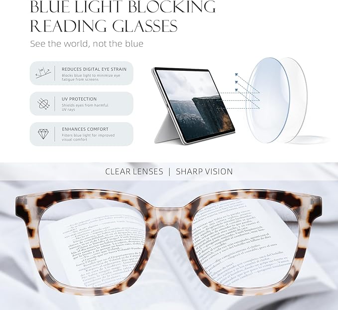 Reading Glasses for Women Men - Blue Light Blocking Magnifying Readers,Square Anti-Glare Computer Eyeglasses