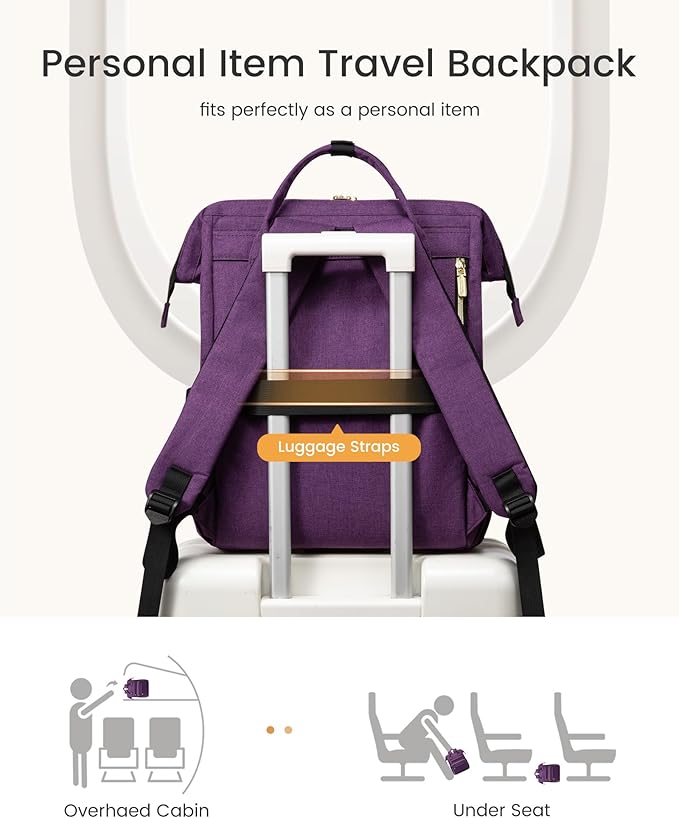 LOVEVOOK Laptop Backpack for Women with Giant Tumbler Holder Pocket,17 inch Waterproof Travel Backpack Purse Computer Laptop Bag,Professional Work College Nurse Teacher Backpack Daypack,Dark Purple