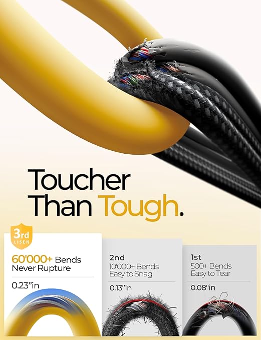 LISEN 10FT USB C Cable Fast Charging, Chubby 240W Cable USB C to USB C Fast Charging Soft Silicone USBC to USBC Parallel Cable for iPhone 17 Pro Max 16 15 Samsung S25 Ultra MacBook Pro Air iPad Yellow