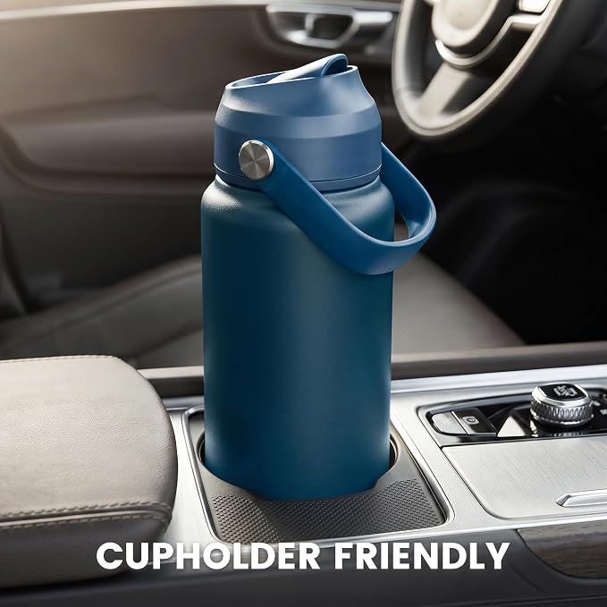 Fijinhom 24 oz Insulated Water Bottle with 2 Lids, Stainless Steel Water Bottles, Double Wall Vacuum, Portable Handle & Non-slip Bottom, BPA Free Leak Proof Metal Bottles, Keep Cold 24H, Dark Blue